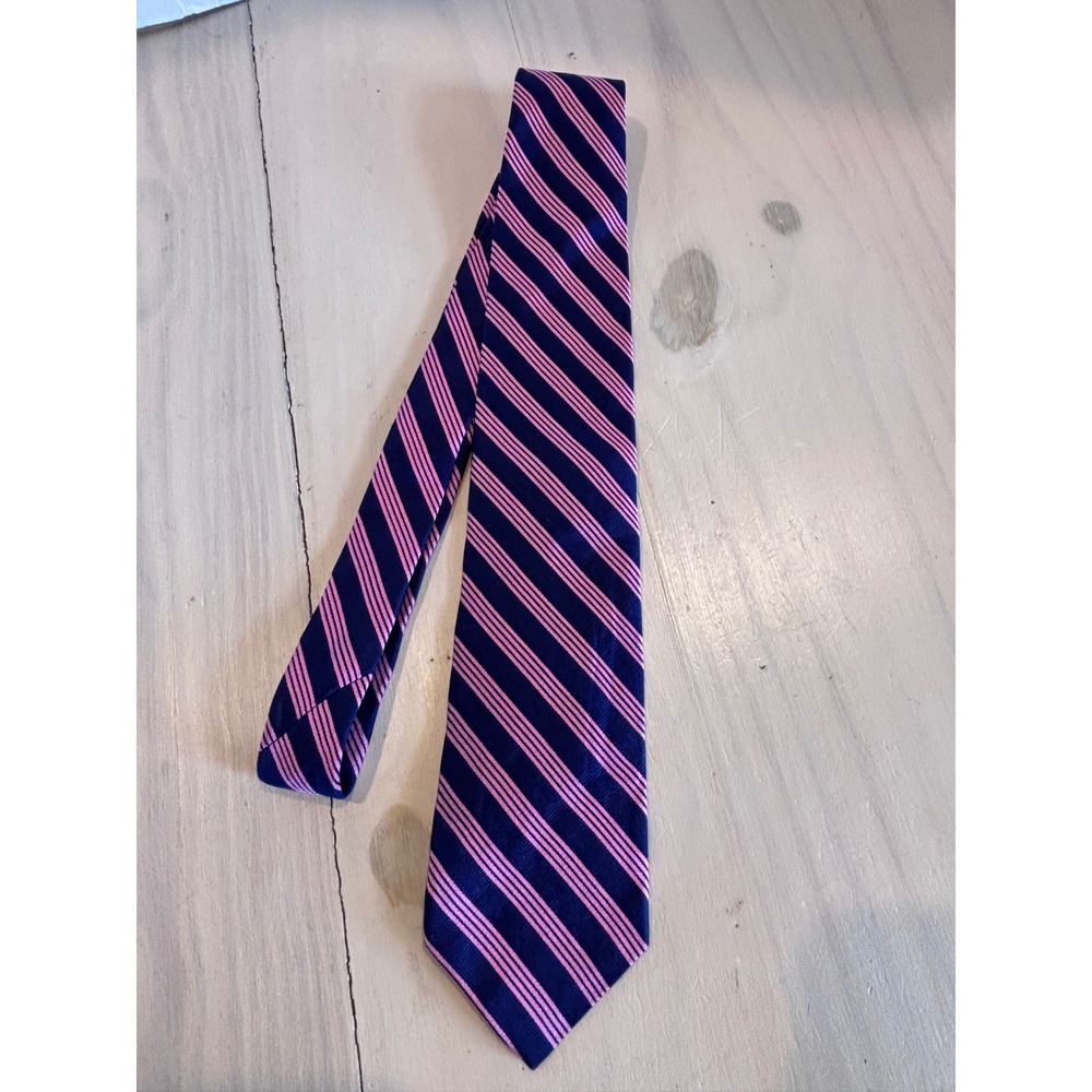 Brooks Brothers Mens XL Silk Repp Stripe Necktie Navy Blue Pink 63" Long USA